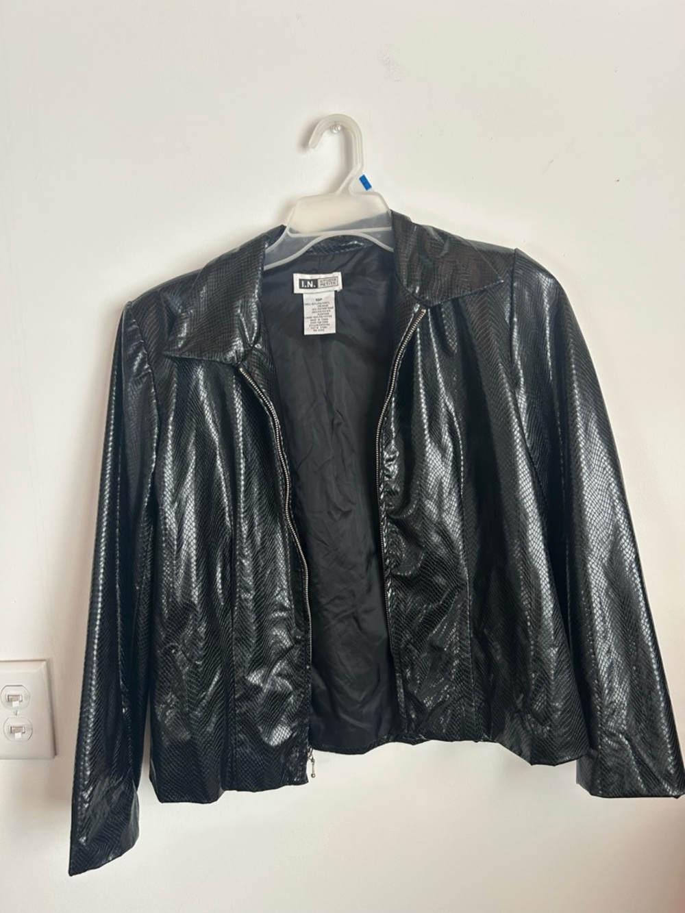 Black Faux crocodile Leather Zip-Front Jacket